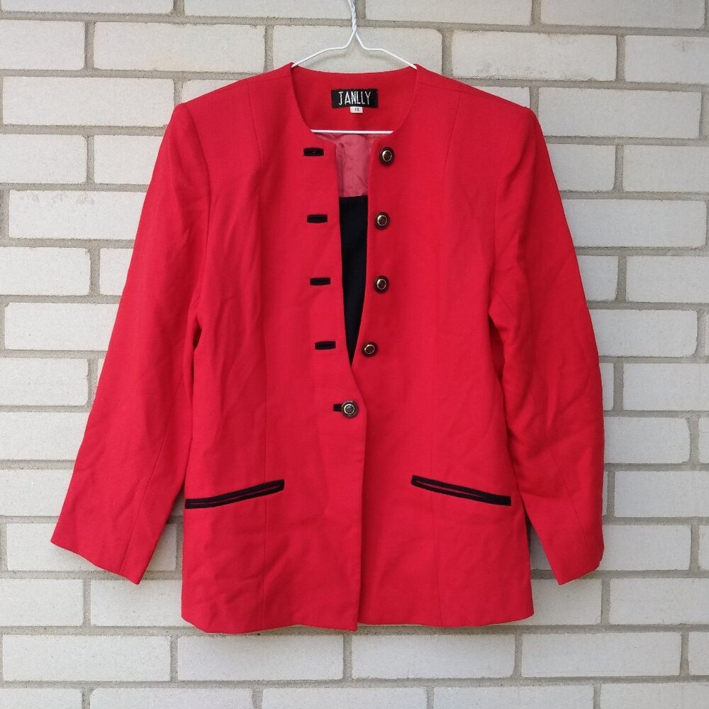 Vintage 80s Red Black Blazer Jacket Size 13 Janlly 40" Bust